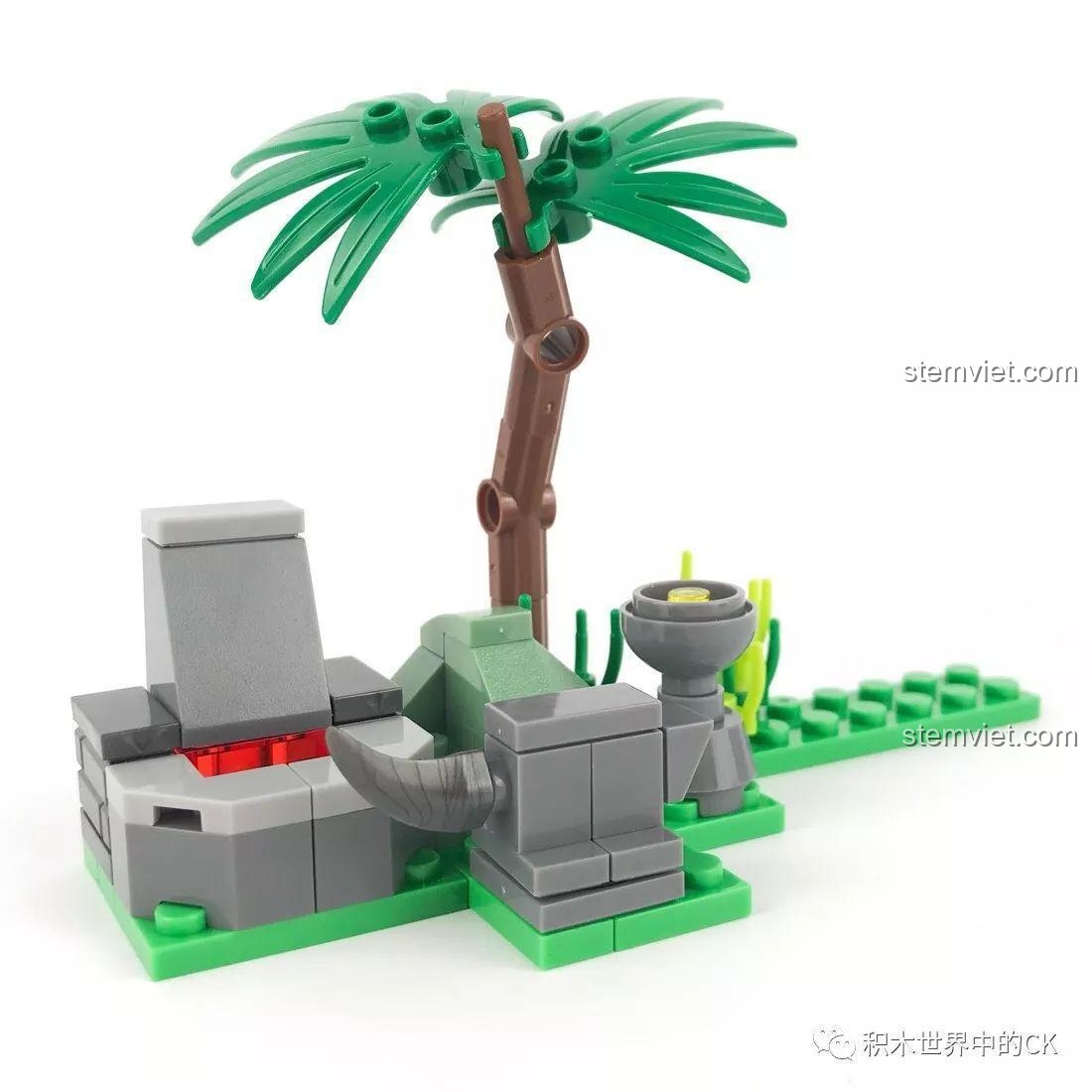 Cảnh quan lò rèn cho Thành Cát Tư Hãn trong bộ lắp ráp SEMBO Block 11838, chi tiết cây cối và công cụ.