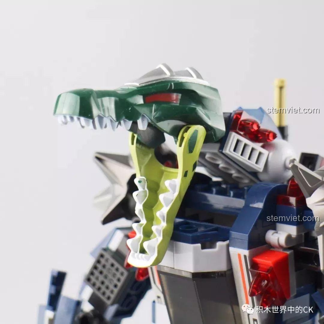 Hàm của Robot Mecha Cá Sấu bị lỗi sơn, trông như một chiếc răng bị sâu, làm giảm đi sự hoàn hảo.