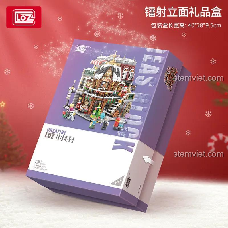 Hộp sản phẩm đồ chơi mô hình LOZ 1054 Ngôi nhà Cà Phê Giáng Sinh, món quà ý nghĩa cho bé dịp Noel.
