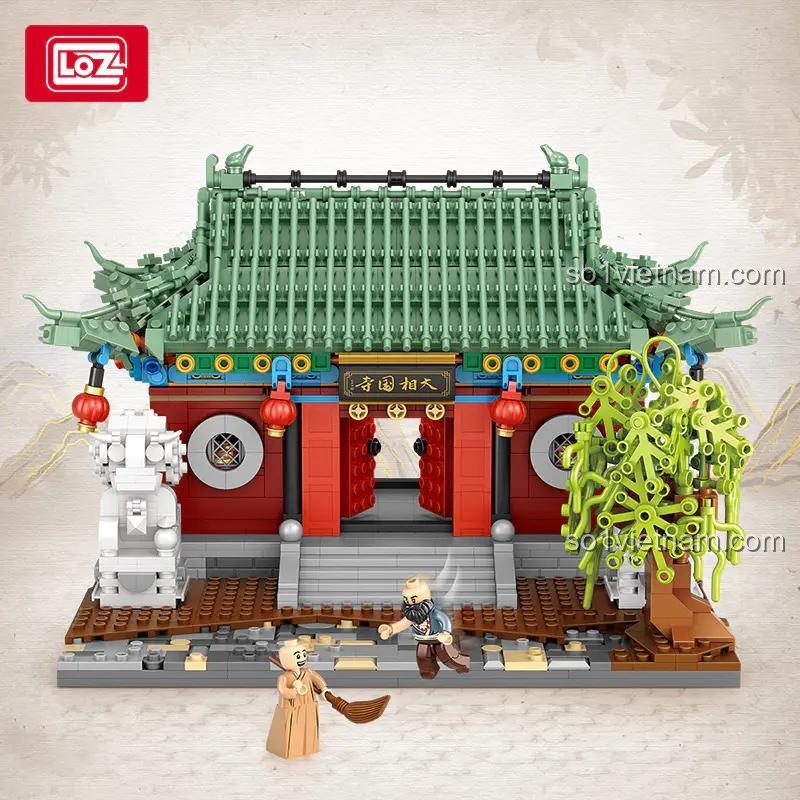 Phối cảnh đẹp mắt của đồ chơi xây dựng Chùa Đại Tướng Quốc LOZ 1055, tái hiện nơi Lỗ Trí Thâm nhổ cây dương liễu, chất lượng cao.