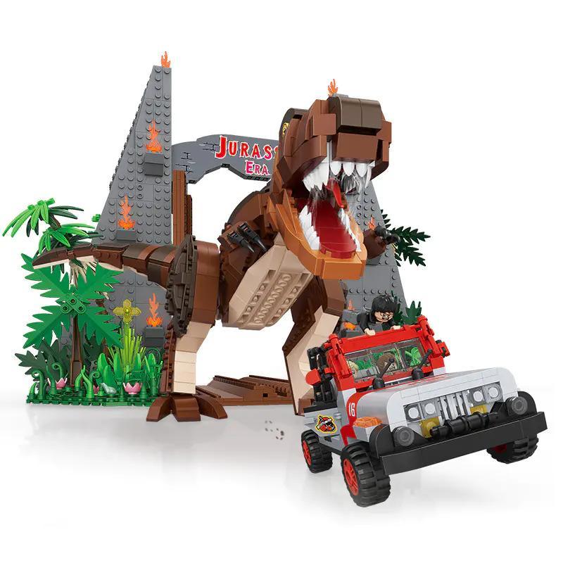 Bộ lắp ghép Khủng long bạo chúa T-Rex LOZ 1067 rượt đuổi xe Jeep, đồ chơi mô hình cho bé trai 6 tuổi giá rẻ.