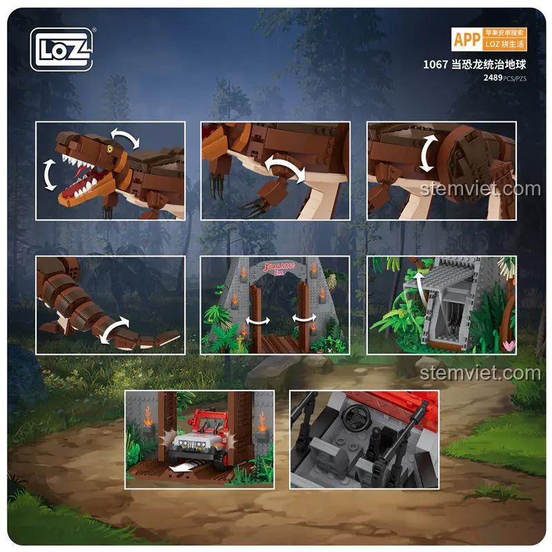 Các tính năng cử động của bộ xếp hình LOZ 1067 Thế giới khủng long.