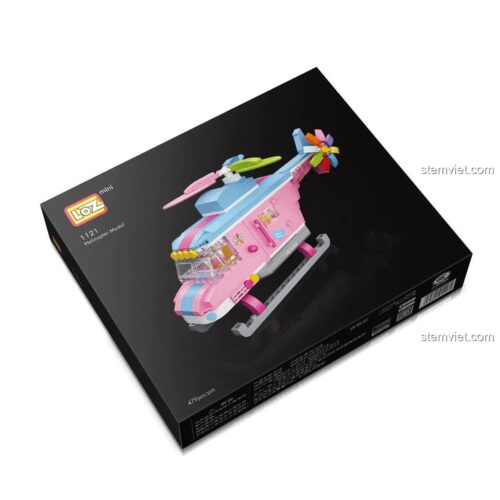 Hộp đồ chơi mô hình Trực thăng hồng LOZ 1121 gồm 479 mảnh ghép mini, món quà sáng tạo cho con gái.