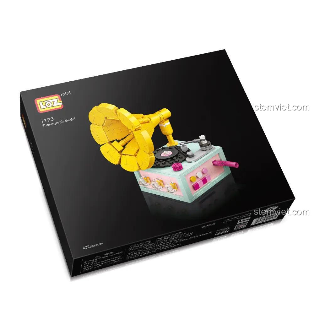 Hộp sản phẩm bộ lắp ráp LOZ 1123 Máy Quay Đĩa Cổ, món quà sinh nhật ý nghĩa cho bé gái yêu âm nhạc.