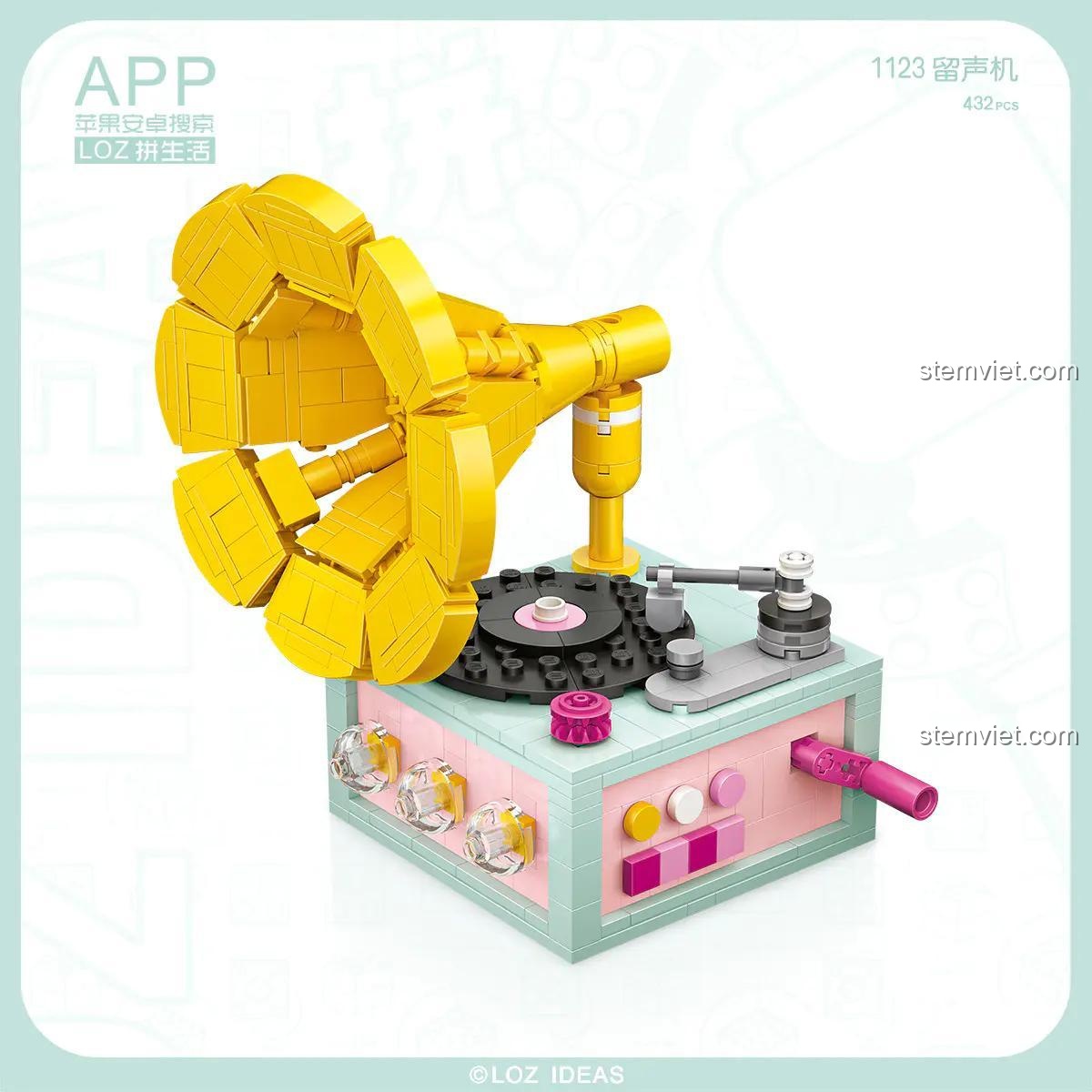 Bộ lắp ghép LOZ Máy Hát Đĩa Cổ Điển 1123, đồ chơi trang trí bàn học cực xinh cho bé gái.