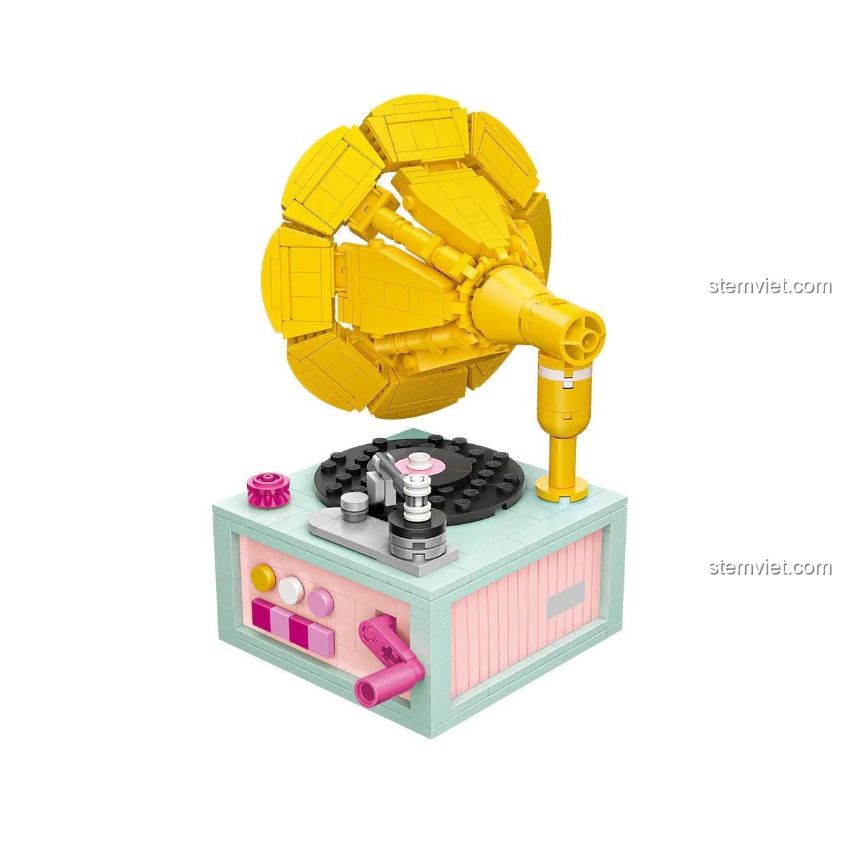 Đồ chơi mô hình Phonograph Cổ Điển LOZ 1123, bộ lắp ráp 432 mảnh mini block màu pastel cho bé gái.