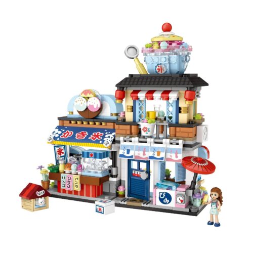 Ảnh hoàn thiện của bộ lắp ghép Tiệm đá bào LOZ 1219, một đồ chơi mô hình Cửa hàng đá bào Nhật Bản chi tiết dành cho bé gái 6 tuổi.