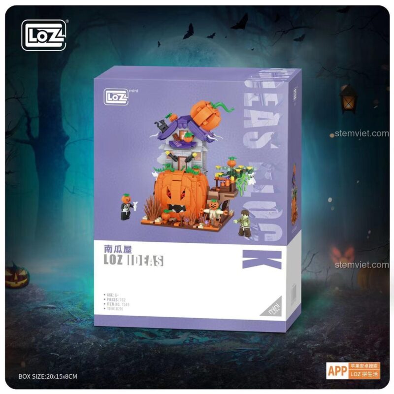 Hộp sản phẩm đồ chơi xếp hình Ngôi nhà ma quái 1249 của LOZ, món quà Halloween sáng tạo.