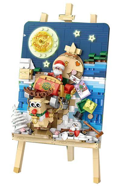 Bộ lắp ghép LOZ 1282 Giáng Sinh立体画：雪橇车立体画, Mô hình xe trượt tuyết 3D, Tranh 3D ông già Noel, Đồ chơi trang trí Giáng Sinh, 646 mảnh, Độ tuổi 6+, Giá tốt