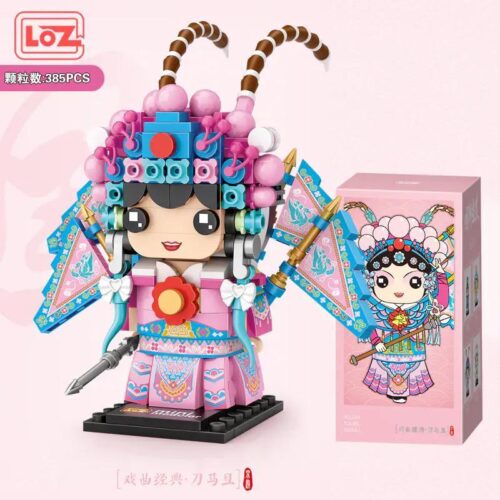 Bộ lắp ghép LOZ 1541 Đao Mã Đán Kinh Kịch Quốc Triều, mô hình nhân vật Kinh Kịch Đao Mã Đán màu hồng xanh dương, đồ chơi lắp ráp cho bé gái 6 tuổi, giá tốt.