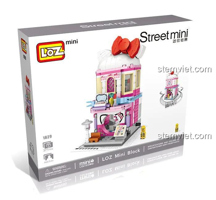 Hộp sản phẩm bộ xếp hình LOZ 1629 Cửa Hàng Mỹ Phẩm, gồm 371 chi tiết mini block.