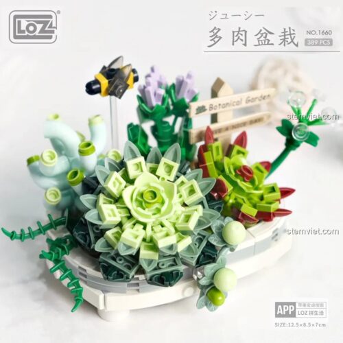 Ảnh chi tiết kích thước của Mô hình cây sen đá 1660, cho thấy mô hình dài 12.5cm, rộng 8.5cm và cao 7cm, phù hợp làm đồ trang trí.