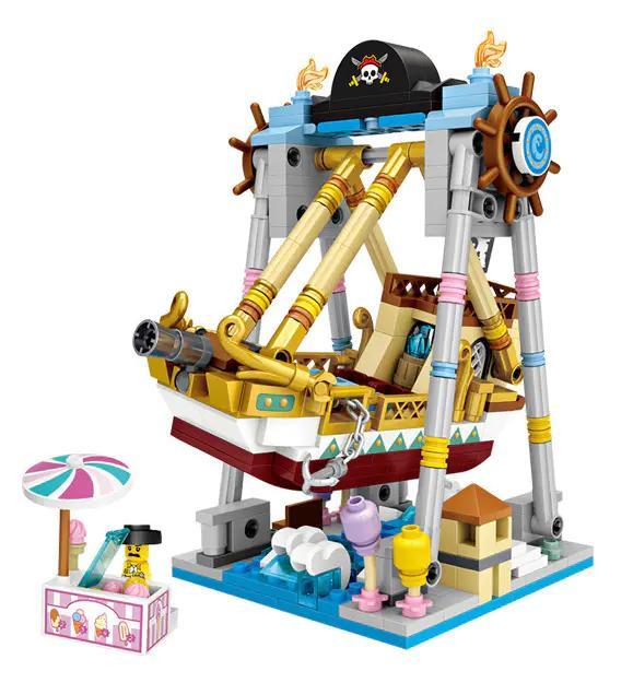 bộ lắp ghép Tàu lượn cướp biển LOZ 1717 cho con trai 6 tuổi, mô hình công viên giải trí giá rẻ