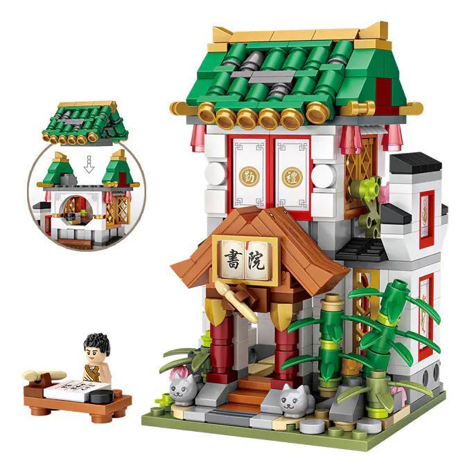 Bộ lắp ghép Thư Viện Phố Tàu LOZ 1735, đồ chơi mô hình kiến trúc Trung Hoa cổ cho bé gái 6 tuổi, giá rẻ.