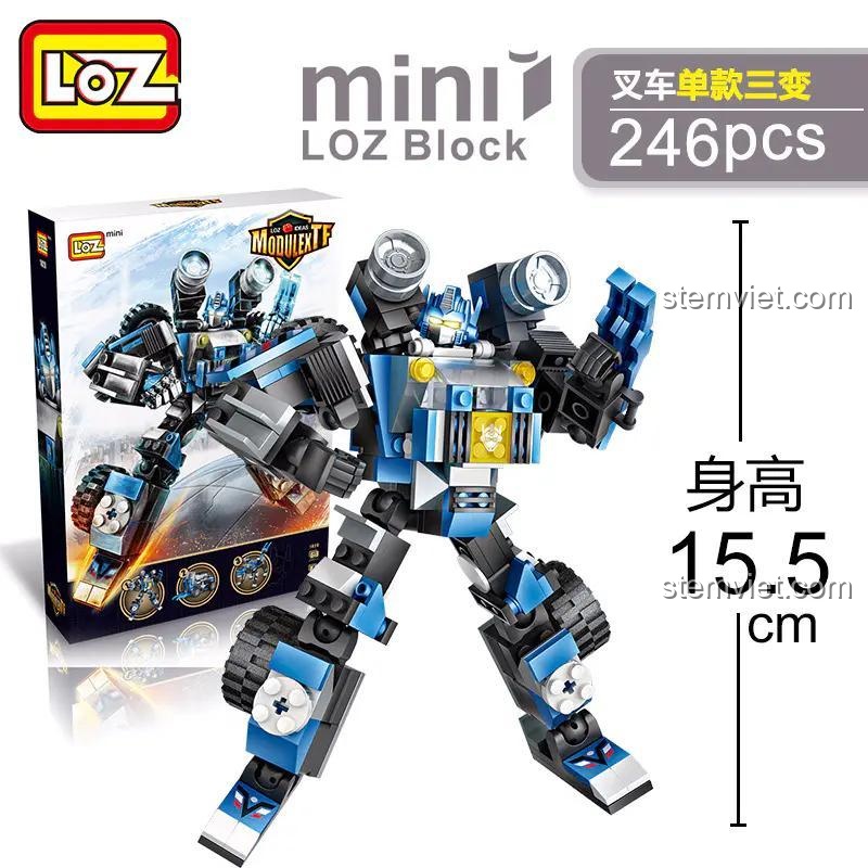 Kích thước robot lắp ráp LOZ 1820 cao 15.5cm, bộ đồ chơi 246 chi tiết cho con trai.