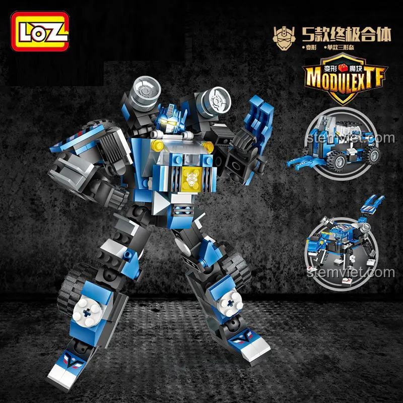 Đồ chơi mô hình Xe nâng biến hình LOZ 1820, lắp được 3 kiểu, là một phần của robot khổng lồ, giá rẻ.