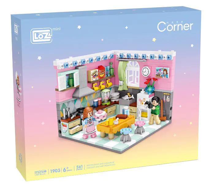 bộ đồ chơi Mô hình Bếp ăn Gia đình LOZ 1903, hộp sản phẩm màu hồng xanh, phù hợp bé gái 6 tuổi, giá tốt