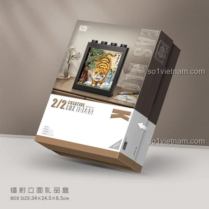 Hộp sản phẩm đồ chơi mô hình LOZ 1906, tranh 3D con hổ với 1329 chi tiết, quà tặng độc đáo.