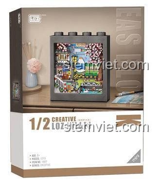 Hộp đồ chơi mô hình LOZ 1907 Tranh Lắp Ghép Cảnh Tàu Điện và Hoa Anh Đào, quà tặng sáng tạo cho bé gái