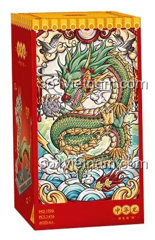 Hộp sản phẩm Rồng Thần Châu Long LOZ 1928, bộ đồ chơi lắp ráp Rồng Trung Hoa 1416 mảnh, cho bé trai 6 tuổi