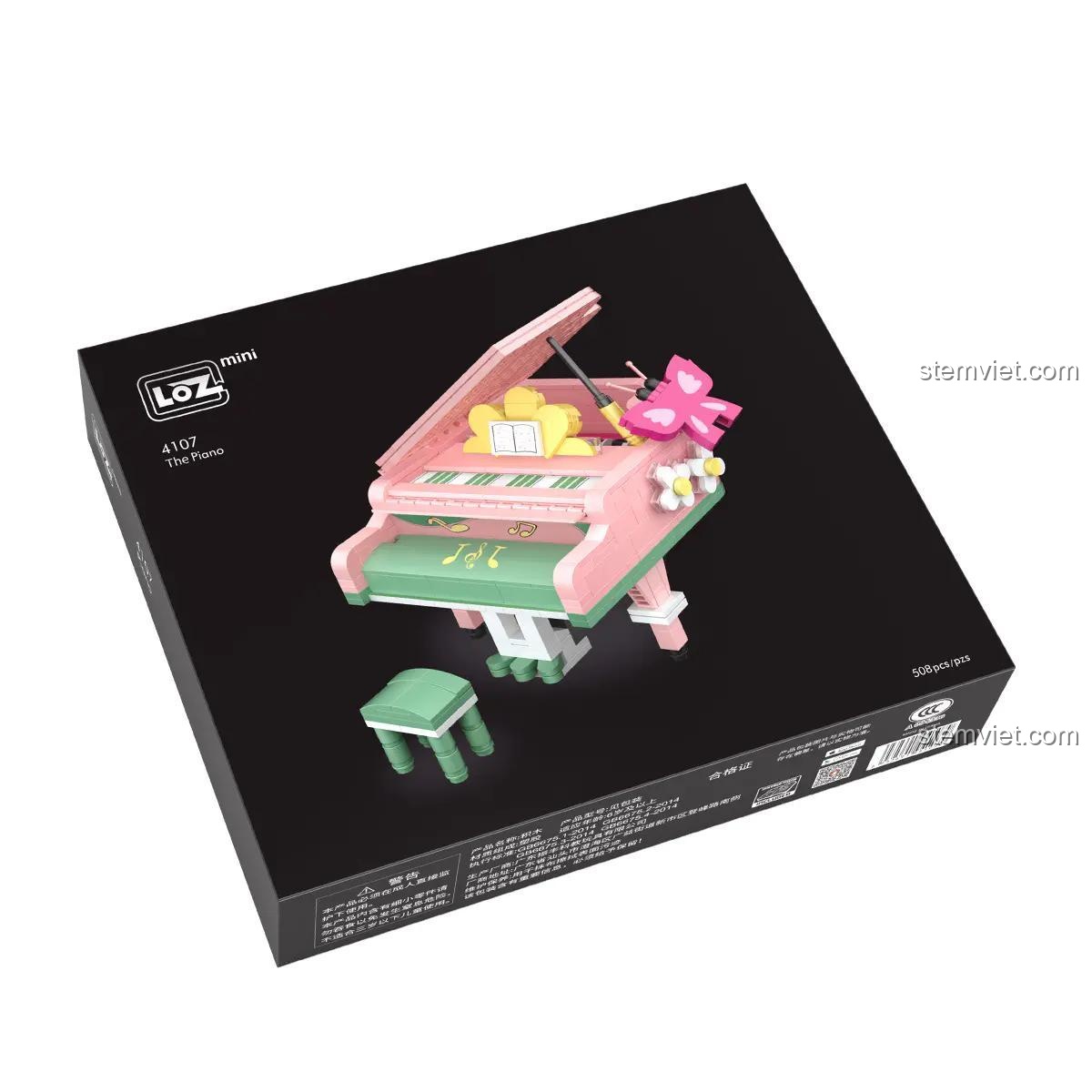 Hộp bộ xếp hình LOZ 4107 Đàn Piano Cổ Điển màu hồng, 508 chi tiết mini block.