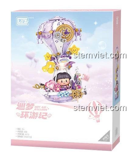 Hộp sản phẩm bộ xếp hình Khinh khí cầu âm nhạc LOZ 4111, 666 mảnh, quà tặng sinh nhật cho bé gái.
