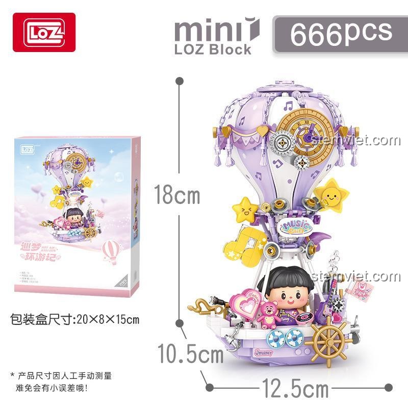 Kích thước hộp và mô hình hộp nhạc lắp ghép 4111, món đồ chơi sáng tạo giá tốt cho bé gái.