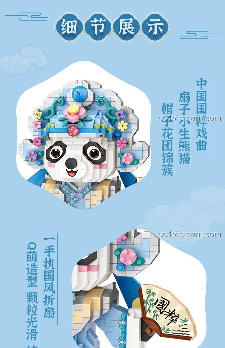 bộ xếp hình Panda Hát Kinh Kịch LOZ 8101 chi tiết khuôn mặt, đồ chơi mô hình panda tiểu sinh tinh xảo, đồ chơi lắp ráp chất lượng cao cho bé 6 tuổi