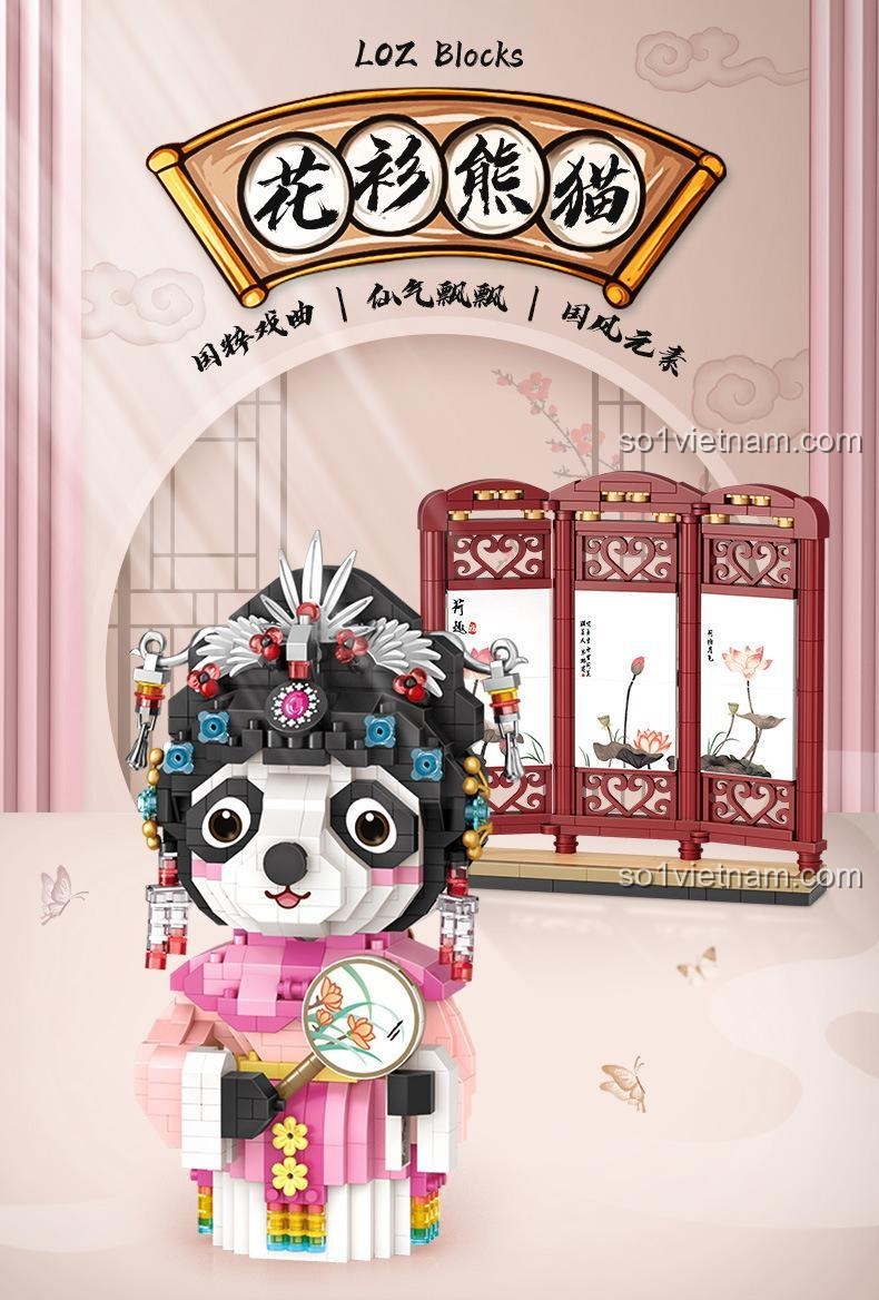 Gấu Trúc Hóa Trang Kinh Kịch LOZ 8108, đồ chơi mô hình văn hóa Trung Hoa, kiệt tác mini block cho con gái