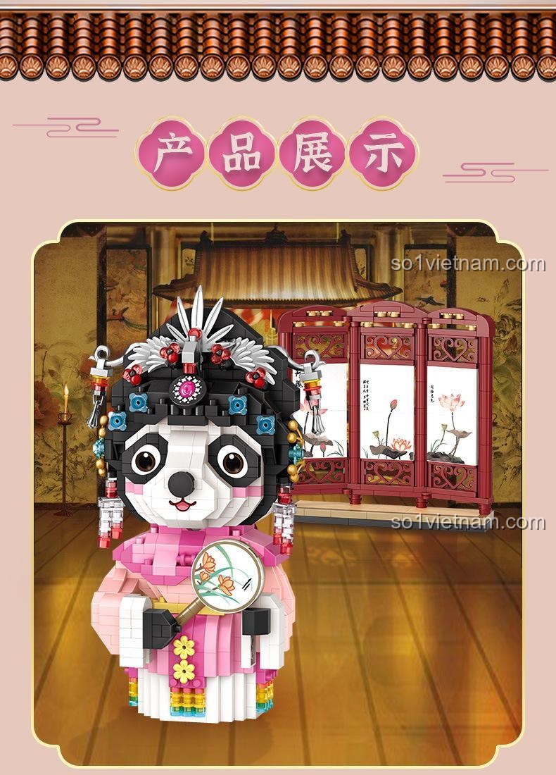 bộ khối lắp ghép LOZ 8108 Gấu Trúc Hóa Trang Kinh Kịch, mô hình trưng bày chi tiết cao, quà tặng đáng yêu