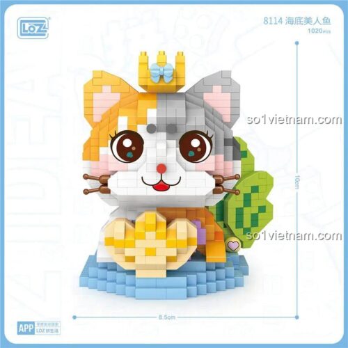Mô hình Mèo Nàng Tiên Cá LOZ 8114, đồ chơi lắp ghép Mèo Nàng Tiên Cá với kích thước 8.5x10cm, nanoblock cho bé gái 6 tuổi