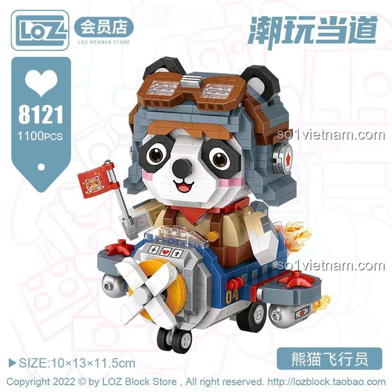 Mô Hình Gấu Trúc Phi Công 8121 LOZ, đồ chơi lắp ghép 973 chi tiết, kích thước rõ ràng, giá tốt cho bé 8 tuổi.