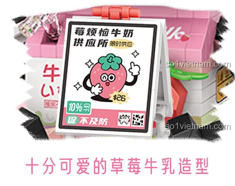 Bảng quảng cáo bộ đồ chơi Dâu Tây Bò Sữa LOZ 8134 - Mô hình Bò Sữa Dâu Tây, 1060 mảnh ghép, phù hợp cho bé 14 tuổi