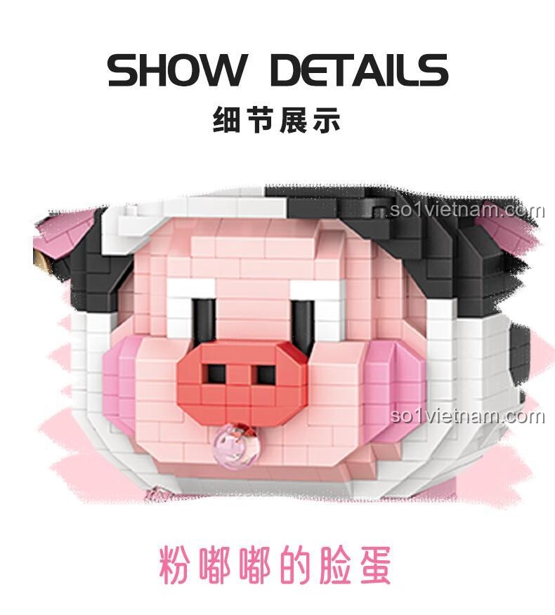 Chi tiết khuôn mặt bộ đồ chơi Dâu Tây Bò Sữa LOZ 8134 - Mô hình Bò Sữa Dâu Tây, 1060 mảnh ghép, phù hợp cho bé 14 tuổi