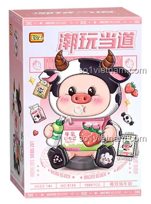 Hộp bộ đồ chơi Dâu Tây Bò Sữa LOZ 8134 - Mô hình Bò Sữa Dâu Tây Ngộ Nghĩnh, 1060 mảnh ghép, phù hợp cho bé 14 tuổi