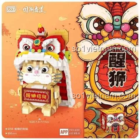 đồ chơi mô hình Mèo May Mắn Múa Lân LOZ 9258, bộ xếp hình Lân Sư Rồng Mini chất lượng cao, chi tiết tinh xảo