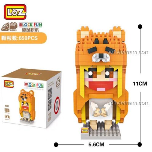 Đồ chơi lắp ráp Himouto! Umaru-chan LOZ 9751, mô hình mini block 650 mảnh, thể hiện kích thước và hộp sản phẩm, giá rẻ.