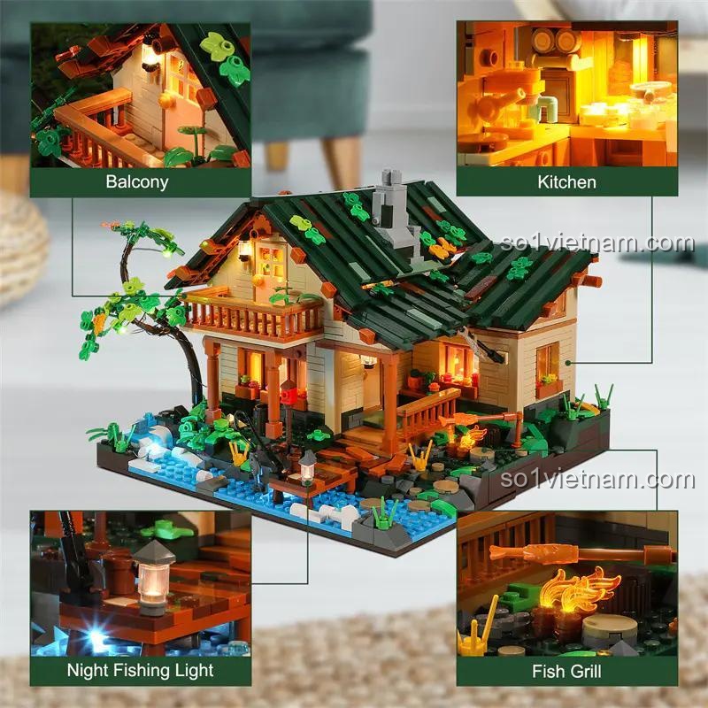 Chi tiết bếp ngôi nhà ven hồ Lumibricks FH9004, 1969 mảnh