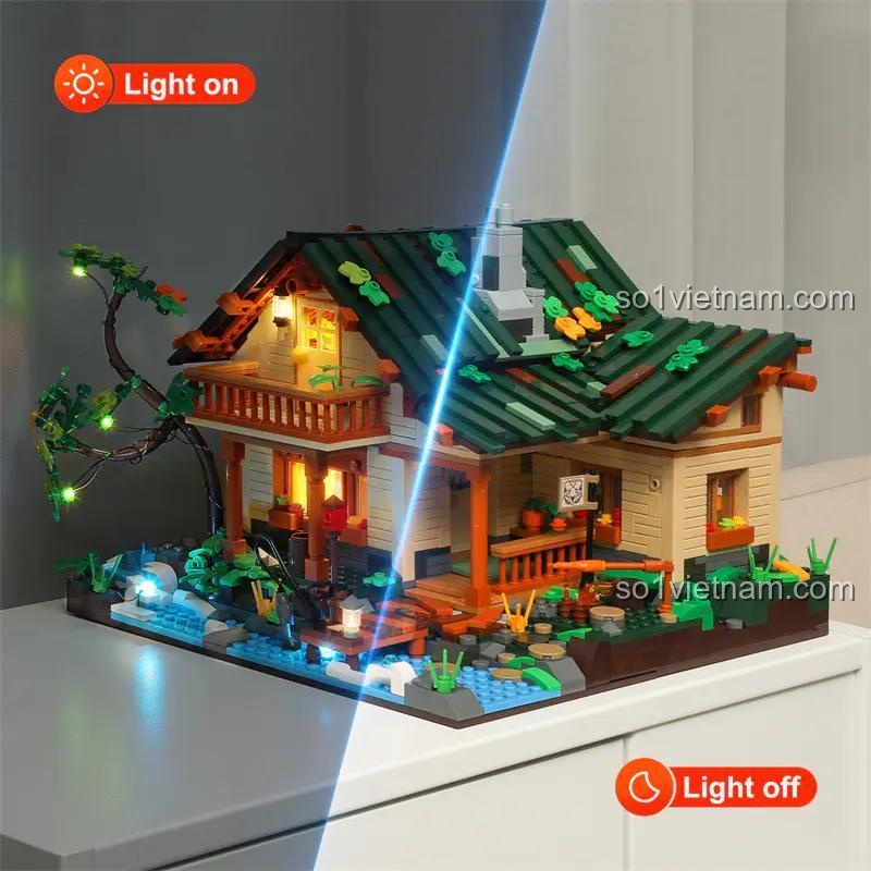 Chi tiết đèn câu cá đêm ngôi nhà ven hồ Lumibricks FH9004, 1969 mảnh