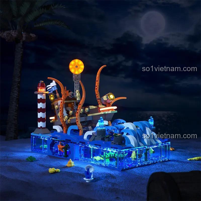 Lumibricks FH-9003 Thuyền phiêu lưu biển cả ban đêm lung linh với đèn LED, đồ chơi sáng tạo cho bé 8 tuổi