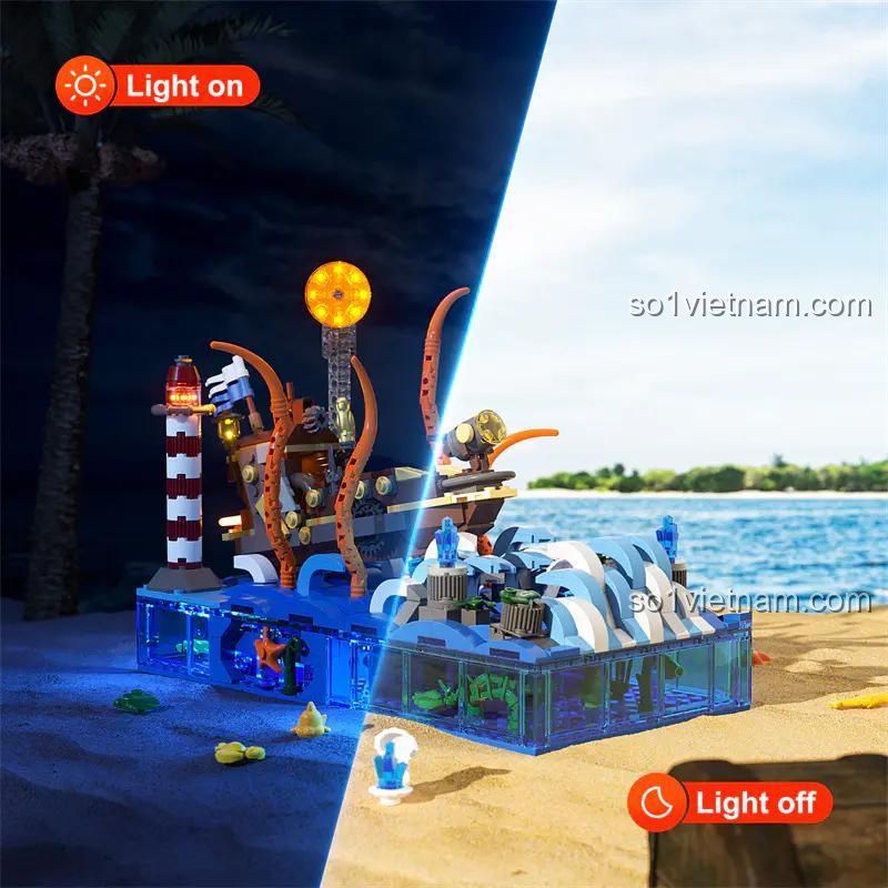 Lumibricks FH-9003 Thuyền phiêu lưu biển cả sáng đèn với các khối lắp ghép, đồ chơi giáo dục cho bé 8 tuổi