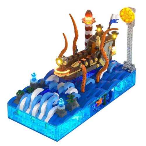 Lumibricks FH-9003 Thuyền phiêu lưu biển cả có đèn LED lung linh, xúc tu thủy quái chuyển động, đồ chơi lắp ghép cho bé 8 tuổi