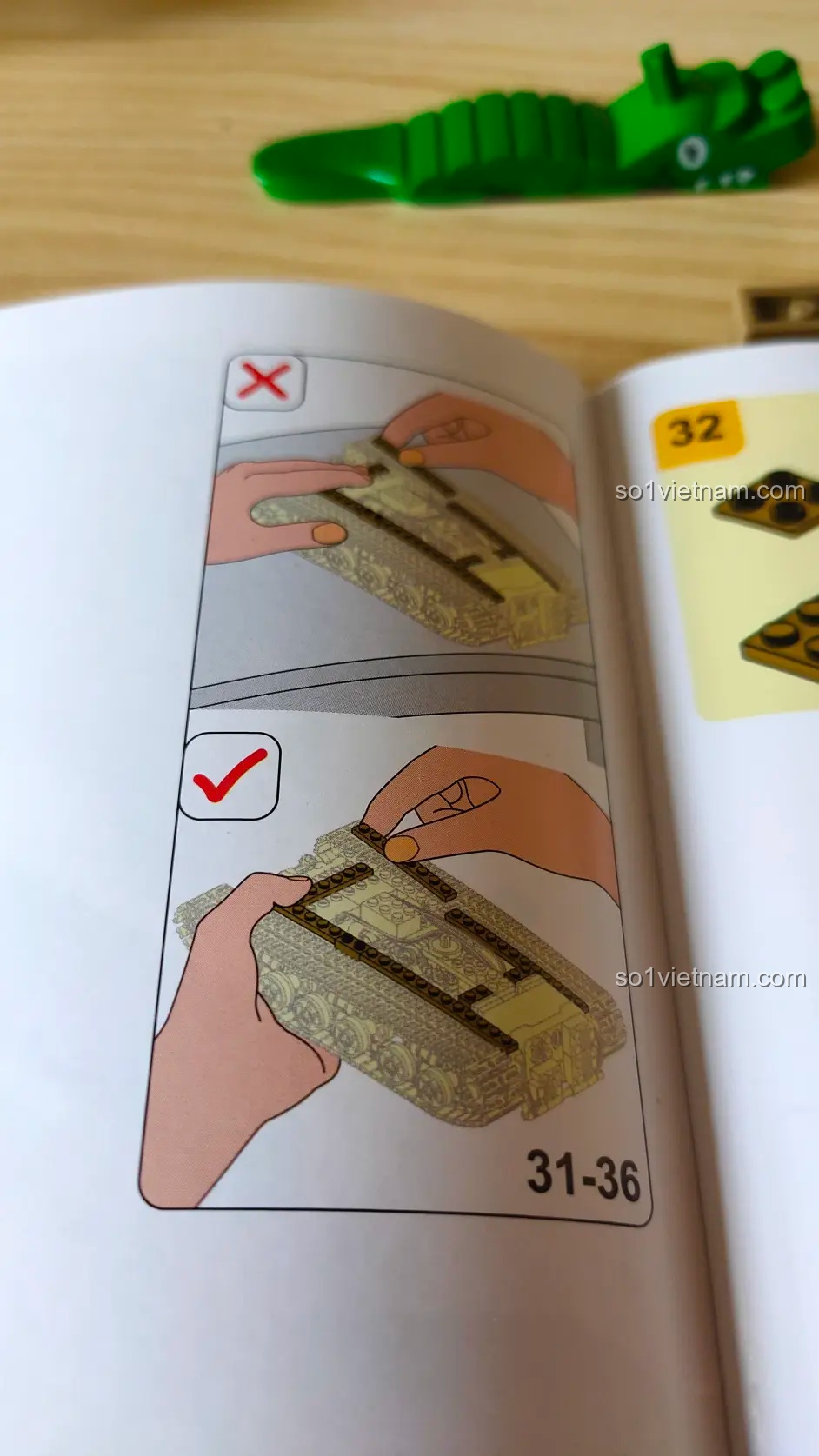 Lưu ý quan trọng trong sách hướng dẫn Sluban M38-B1022, khuyên người chơi nhấc mô hình lên khi lắp ráp ở bước 31-36.
