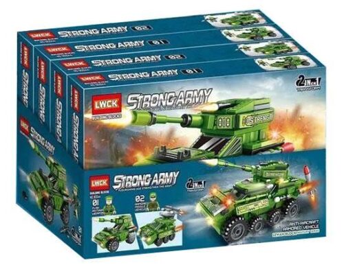 Bộ đồ chơi LWCK 90044 Xe Bọc Thép Bánh Lốp Strong Army, đồ chơi lắp ráp quân sự cho bé trai 6 tuổi, giá tốt, có khả năng biến hình 2 trong 1.