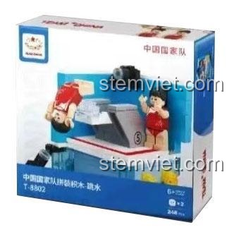 Hộp sản phẩm bộ xếp hình Magic vigour T-8802, đồ chơi mô hình Vận động viên Nhảy Cầu Trung Quốc, chất lượng cao, phù hợp làm quà tặng cho bé 6 tuổi.