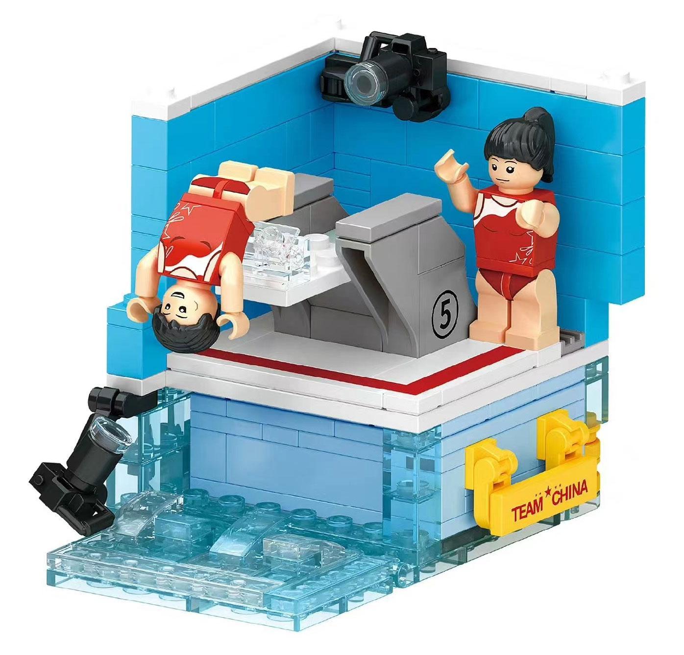 Mô hình Nhảy Cầu Đội Tuyển Trung Quốc Magic vigour T-8802, bộ lắp ghép đồ chơi lắp ráp cho bé trai, bé gái 6 tuổi, giá tốt, tái hiện cảnh nhảy cầu chân thực với minifigure vận động viên.