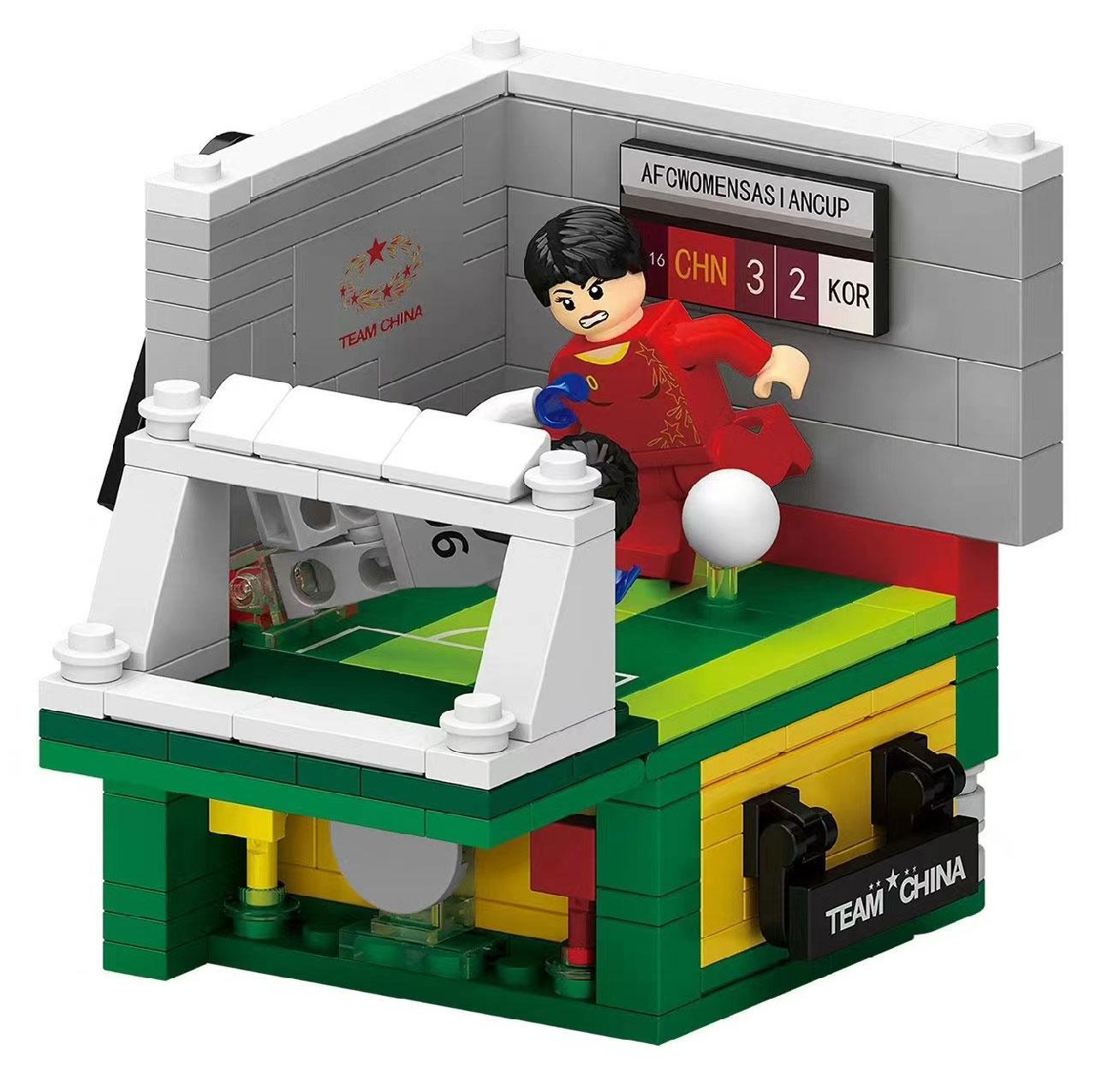 Bộ lắp ráp mô hình bóng đá Magic Vigour T-8807 với cầu thủ đang sút bóng, phù hợp cho bé trai 6 tuổi.