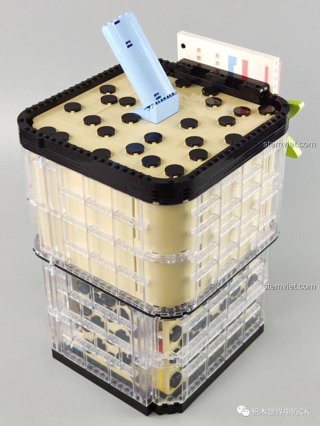 Mặt trên của mô hình Cửa hàng trà sữa JIAZHI SY 5209, với ống hút khổng lồ và các chi tiết mái nhà.