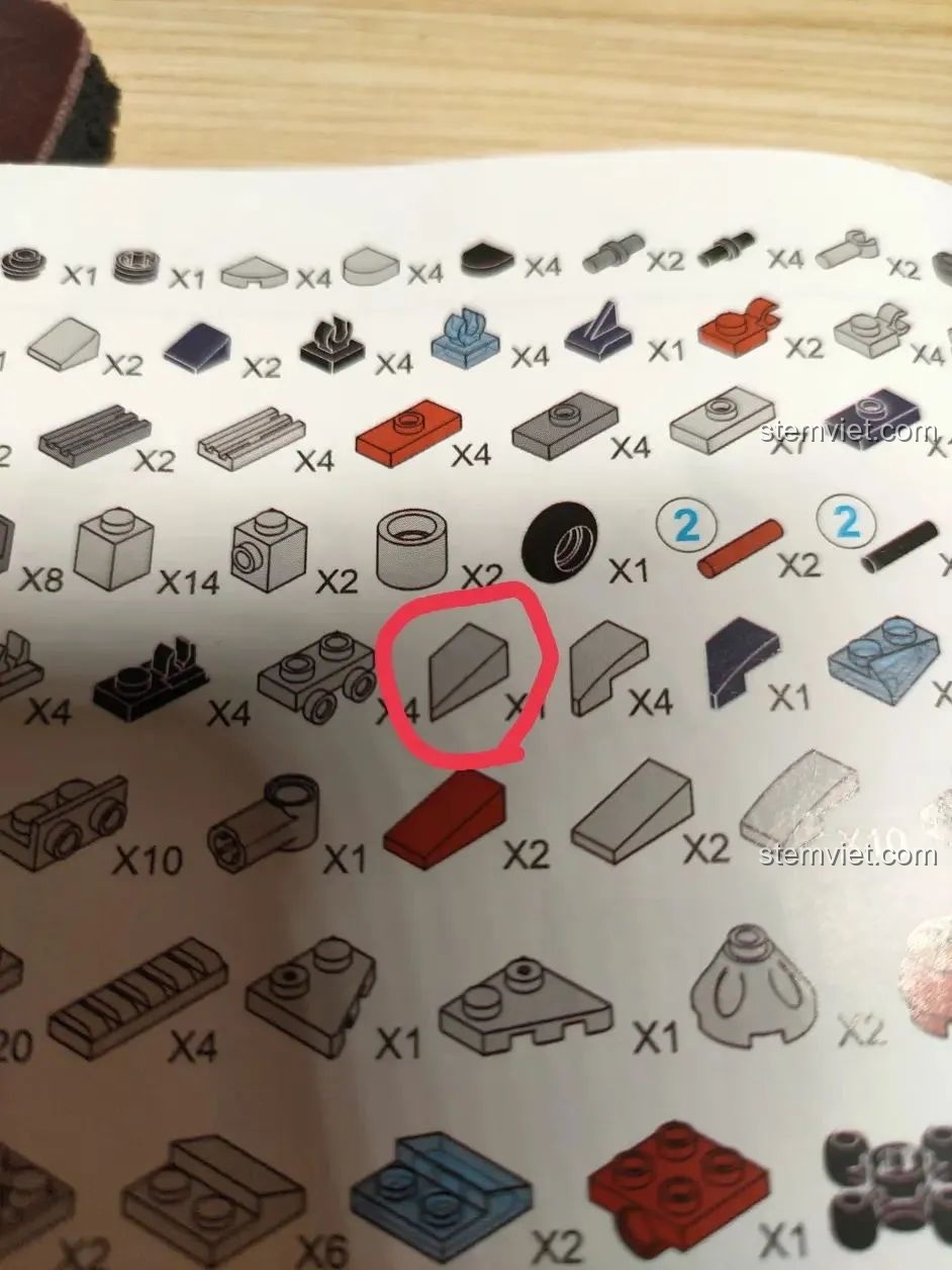 Một số mảnh ghép đặc biệt hữu ích cho việc sáng tạo MOC trong bộ WOMA C0897, được khoanh tròn.