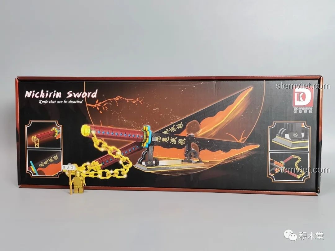 Mặt sau hộp bộ lắp ghép Vũ khí của Uzui Tengen DK1507 hiển thị các tính năng và chi tiết của mô hình.